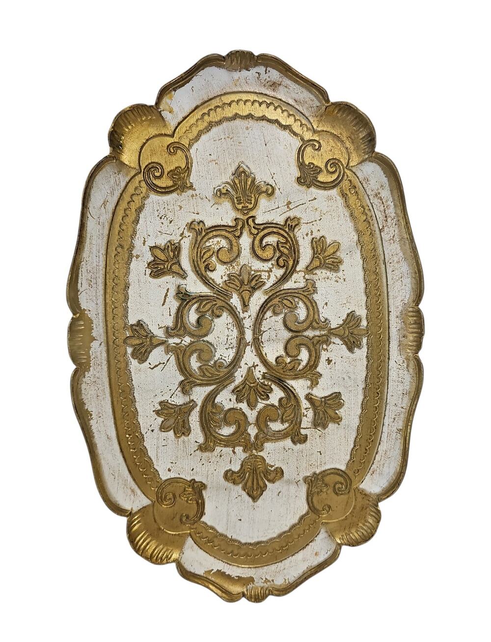 Vintage Italian Florentine Wooden Tray Ornate Gilded Gold Baroque Rococo